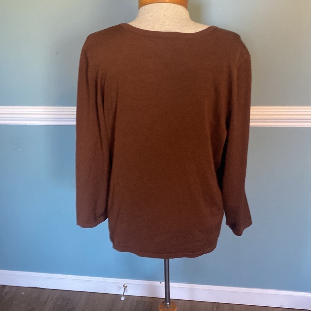 Doncaster sport Brown silk blend stretchy pull over sweater. EUC Sz XL. Classic - Picture 3 of 6